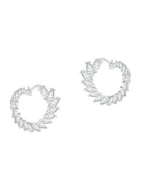 NEW Nordstrom Crescent Moon Silver Crystal Hoop Earrings - White